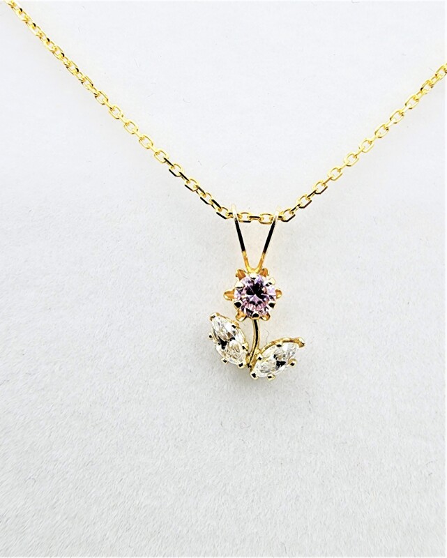 New | 10KT Yellow Gold CZ Pendant with Gold Plated Sterling Silver Chain, Retail $300.00.