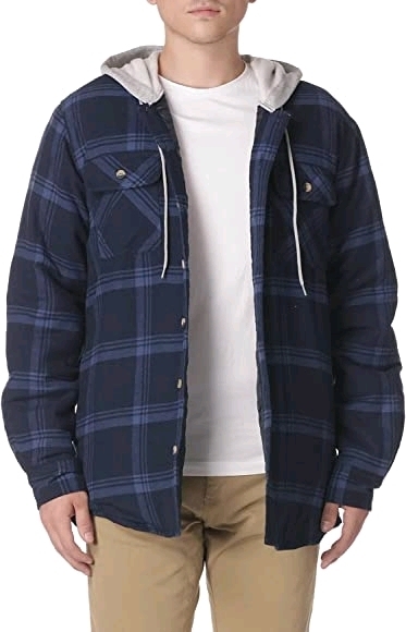 New Wrangler Authentics Mens Long Sleeve Quilted Lined Flannel Shirt Jacket With Hood (Size XL)