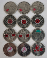 2004 - 2013 Canadian Colored Quarters Lot . 12 Coins