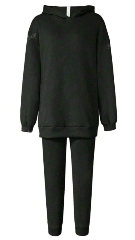 New - Sz. Large Women's Double-Sided Zipper Front & Back Letter Print Loose Long Suit