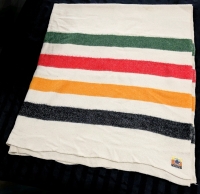 Vintage Plessis Woolen Mills Hudson-Style Wool Blanket 68" x 73"