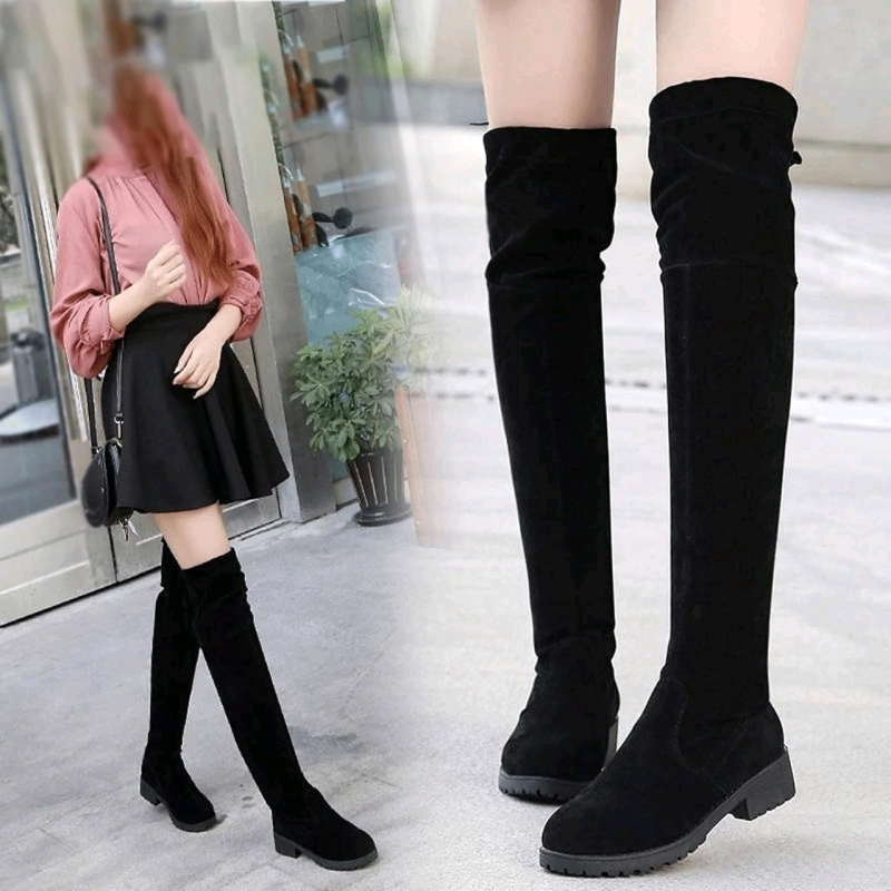 New Size 38 Women's Long Thigh High Suede Pull-On Boots