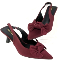 New Size EU38 Women's Burgundy Bow Detail Slingback Kitten Heels 3"