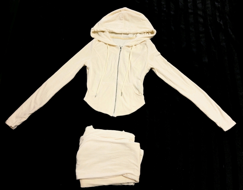 New Size XS Women's Super Soft 2-Piece Ribbed Hooded Zip-Up Top & Elastic Waist Bottoms Set