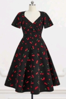 New Size 3XL Women's Cherry Print Sweetheart Neckline Dress