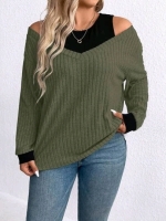 New 1XL Women's Cold Shoulder Faux Layered Tank Boatneck Long Sleeve Ribbed Top
