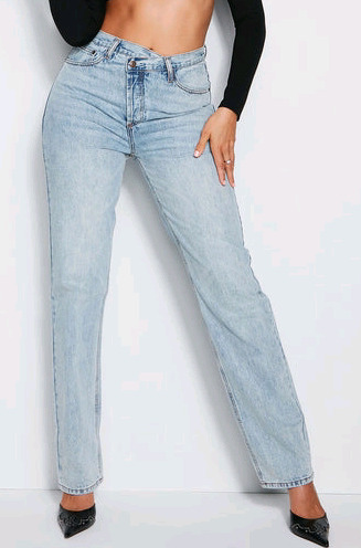 New - Sz. 11 Women's FashionNova Tall Crossover Straight Leg Jeans - Light Blue Wash