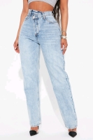 New - Sz. 7 Women's FashionNova Crossover Straight Leg Jeans - Light Blue Wash
