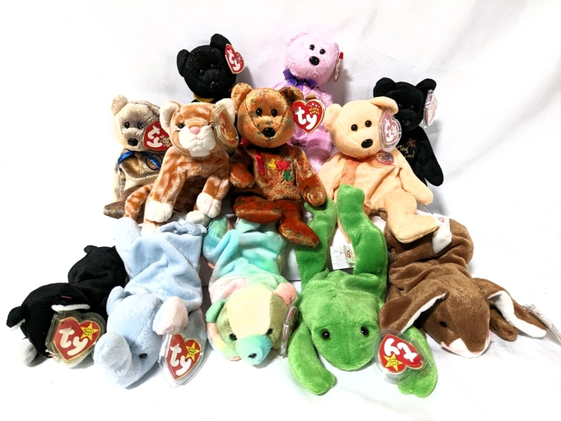 12 Vintage TY BEANIE BABIES with Tags.