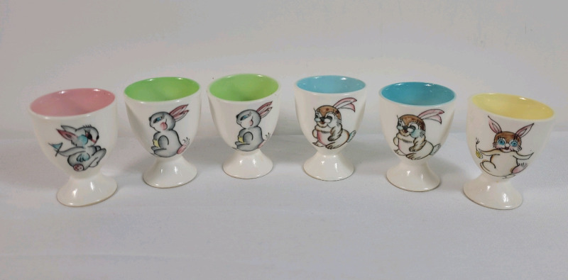 Vintage Japan Bunny Egg Cups , Set of 6 . No chips or cracks . Minor flea bites on one cup