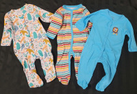 New - 3-6M (upto 17.5lbs) 3pc. Set 100% Cotton One Piece Baby Pajamas .
