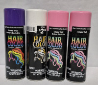 4 New Hair Color Spray In - White & Pastel Pink & Purple 85g