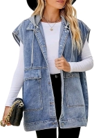 New sz Medium Women's Oversize Vest with Cotton Detachable Hoodie