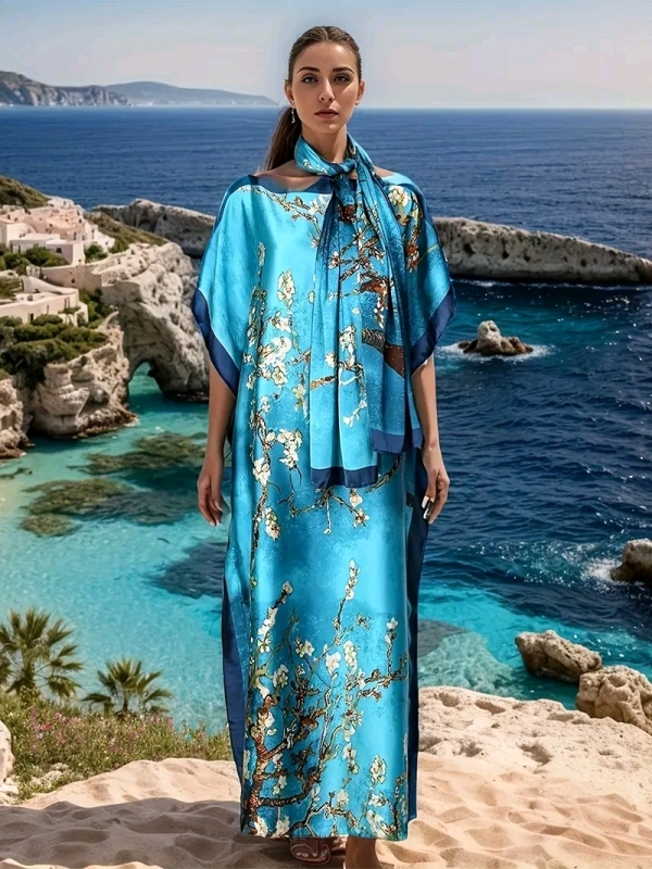 New One Size Fits Most Kaftan Dress with Scarf.