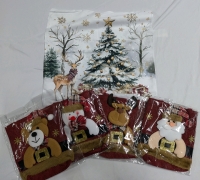 4 New Christmas Gift bags (7.5" by 9") & 1 New Christmas Pillowcase Cover (16" by 16")