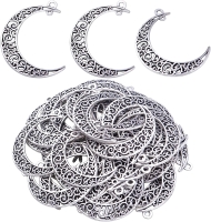 40 New Silver Tone Tibetan Moon Dangle Charms 40mm x 29.5mm