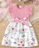 New sz 6yrs Kid's Dress with Pink Slash Belt