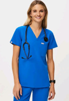 New Size SMALL FIGS Women's Catarina One Pocket Scrub Top Retails for $58 - Blue