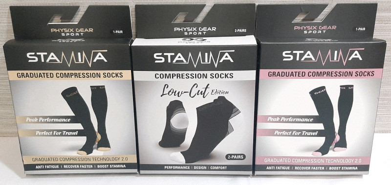 3 New Stamina Pairs of Compression Socks