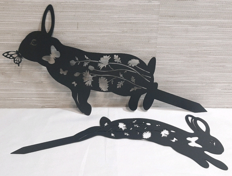 2 New Metal Bunny Garden Stands