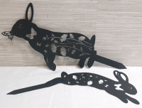 2 New Metal Bunny Garden Stands
