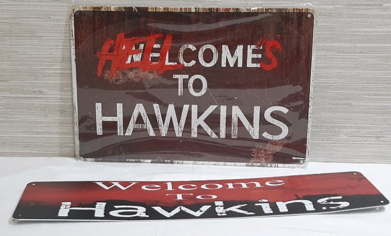 2 New Hawkins Metal Signs, 12"x8" & 15&frac12;"x3&frac12;"