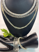 Two Rigid Rhinestone Pave Necklaces / Bracelets