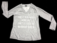 New Size Med Women's ShallWe "Sweet Old Lady? More Like Battle-Tested Warrior Queen" Print Long-Sleeve Shirt