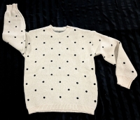 New Size Med Women's Knitted Polka Dot Crewneck Sweater