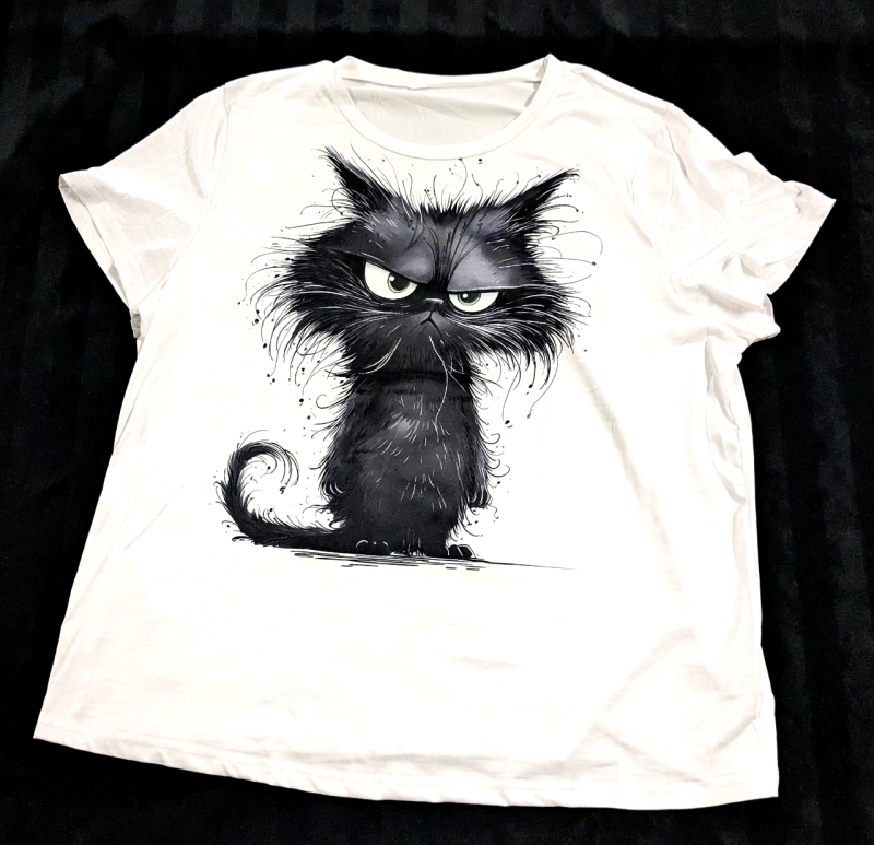New Size XL Women's Frazzled Black Cat Graphic T-Shirt