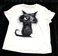 New Size XL Women's Frazzled Black Cat Graphic T-Shirt