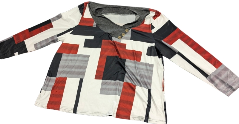 New Size 3XL Funky Neckline 3/4 Sleeve Printed Shirt