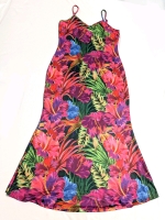 New Size Large Women's Gorgeous Brightly Coloured Tropical Floral Stretchy Fitted Maxi Dress w Adjustable Spaghetti Straps