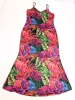 New Size Large Women's Gorgeous Brightly Coloured Tropical Floral Stretchy Fitted Maxi Dress w Adjustable Spaghetti Straps