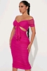 New sz Large Women's Fashion Nova Simple And Sweet Mesh Ruched Dress - Fuchsia