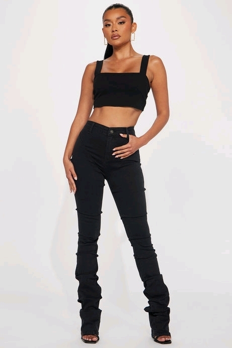 New - Sz. 11 Women's FashionNova Tall See Me High Rise Stacked Straight Leg Jeans - Black