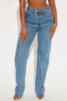 New - Sz. 11 Women's FashionNova Tall Crossover Straight Leg Jeans - Medium Wash