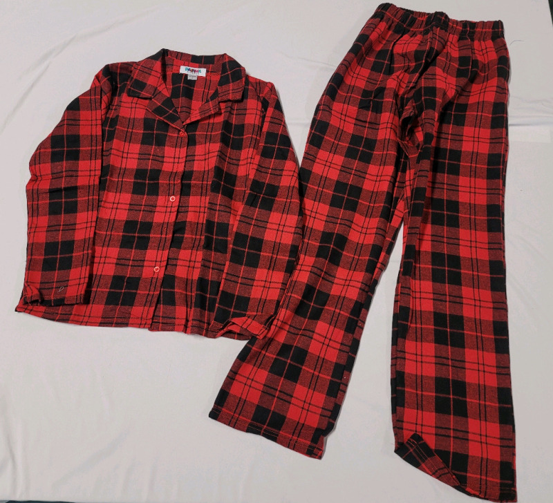 New - Sz. Small Women's Pajama Village Red / Black Plaid Pajama Set .