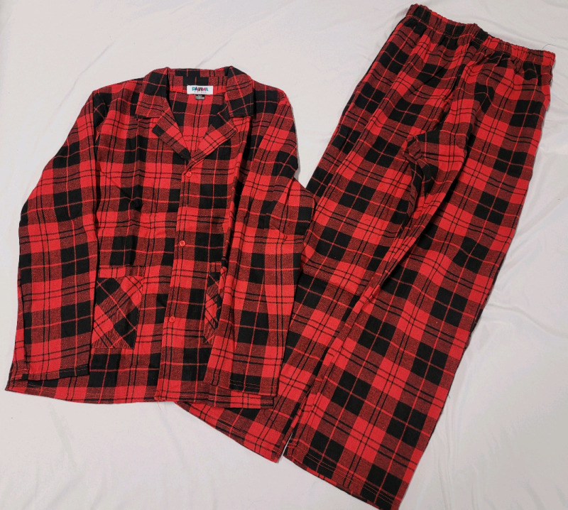 New - Sz. Medium Men's Pajama Village Red / Black Plaid Pajama Set .
