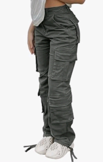 New - Sz. XS Women's SDNGED High Waisted Casual Cargo Pants w/Pockets , Grey