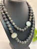 Knotted Black Stone Necklace MOP Links with Rhinestone Frames Fabulous Large Crystal Hoop Earrings - 2