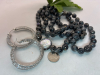 Knotted Black Stone Necklace MOP Links with Rhinestone Frames Fabulous Large Crystal Hoop Earrings - 5