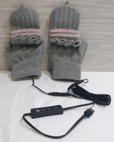 New Pair of Gray and Pink Heating Gloves with Adjustable Heat, USB-A