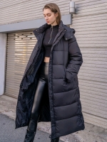 New Size Large Women's Dazy Slant Pocket Longline Winter Puffer Coat with Attached Hood