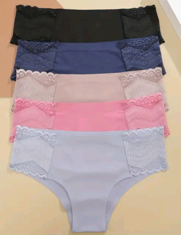 5 New | XL Womens FineToo Satin Seamless Lace Trim Briefs