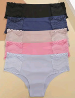 5 New | XL Womens FineToo Satin Seamless Lace Trim Briefs