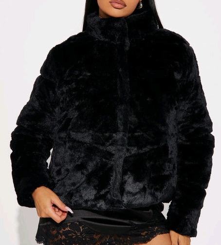 New - Sz. Small Women's FashionNova All Fur It Faux Fur Jacket , Black