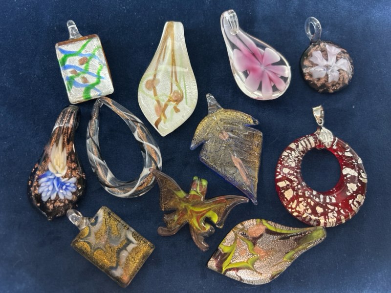 11 Art Glass Murano Style Pendants Fantastic Colours