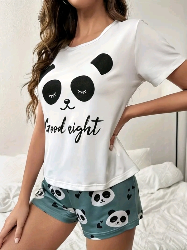 New size small ladies 2 piece panda print pj set
