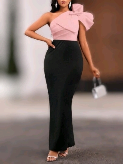 New Size Med Women's Contrast Bow Long Dress